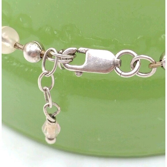 Vtg 925 Sterling Silver Clasp Faux Pearl & AB Aurora Borealis Facetted Bead 8" - Picture 7 of 11